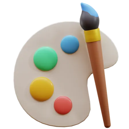 Palette And Brush 3 D Icon 3 D Render Of Art Palette With Brush Color Palette With Paint Brush Tool 3 D Render Design Paint Brush 3 D Icon Illustration 3D Icon