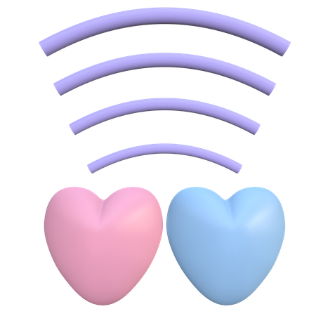 Pair of hearts with Wi-Fi 3D Illustration