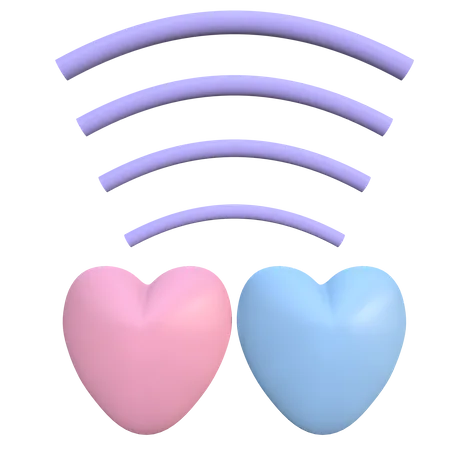 Pair of hearts with Wi-Fi  3D Illustration