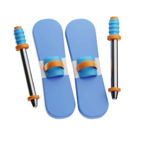 Pair Of Skis And Poles  3D Icon