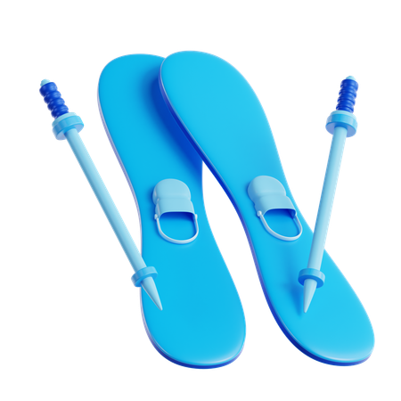 Pair Of Skis And Poles  3D Icon