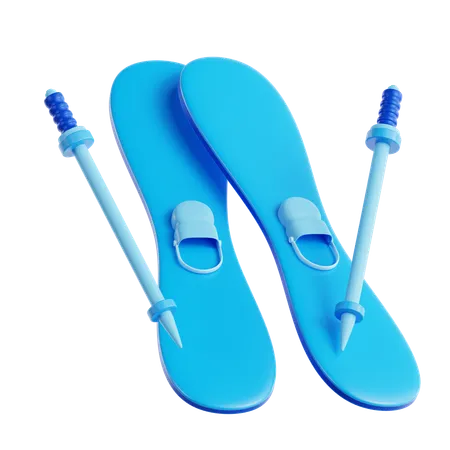 Pair Of Skis And Poles  3D Icon