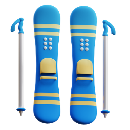 Pair Of Skis And Poles  3D Icon