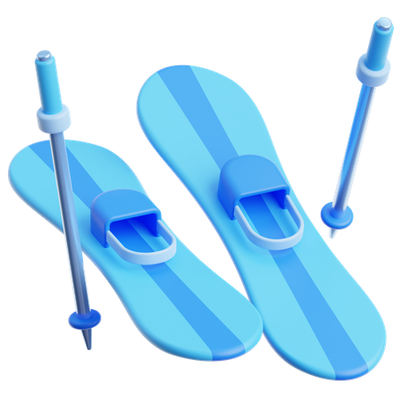 Pair Of Skis And Poles  3D Icon