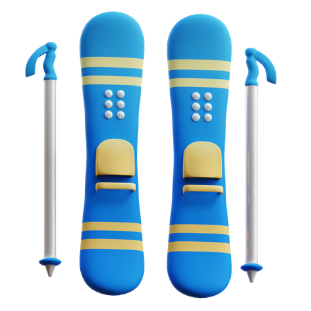 Pair Of Skis And Poles 3D Illustration