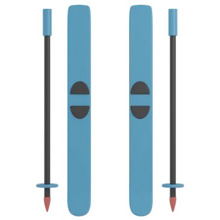Pair Of Skis And Poles  3D Illustration