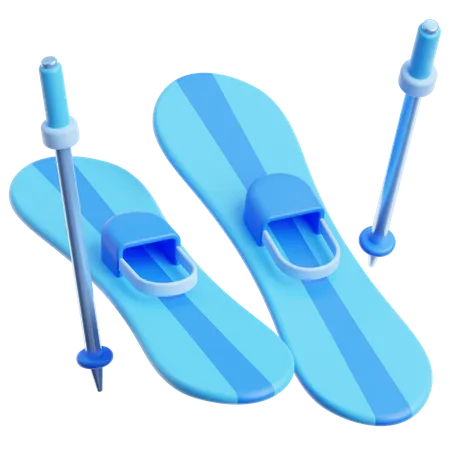 Pair Of Skis And Poles  3D Icon