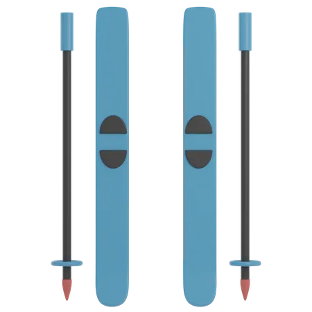 Paire de skis et bâtons  3D Illustration