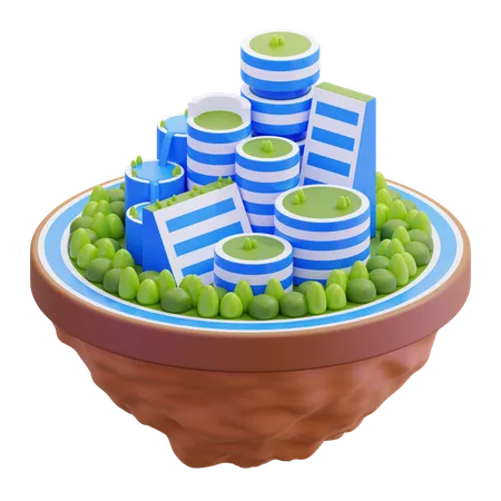 Paisaje urbano flotante con vegetación  3D Illustration