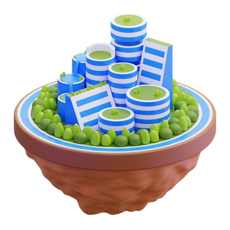 Paisaje urbano flotante con vegetación  3D Icon