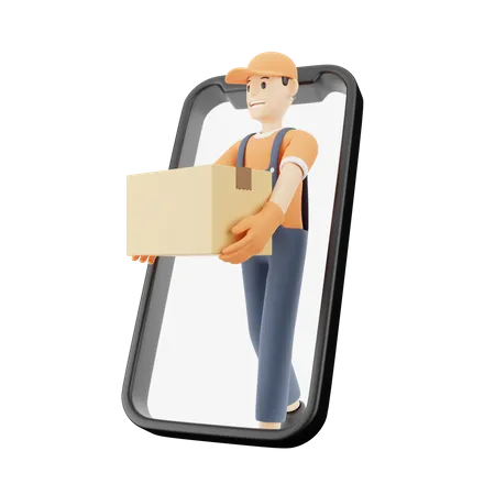 Pakete vom Smartphone aus transportieren  3D Illustration