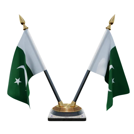 Pakistan Double Desk Flag Stand  3D Illustration