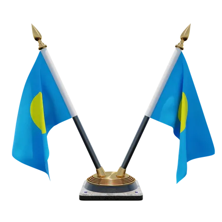 Palau Double Desk Flag Stand  3D Illustration