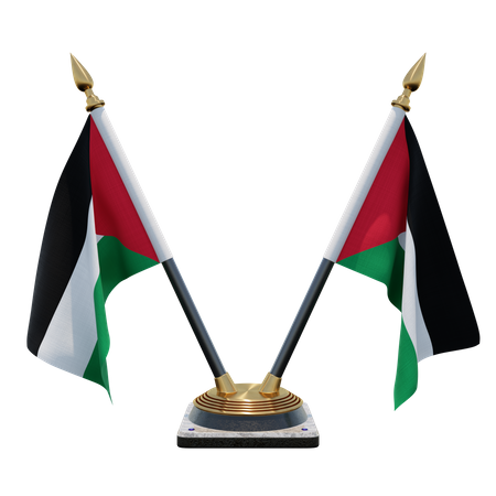 Palestine Double Desk Flag Stand  3D Illustration