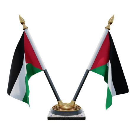 Palestine Double Desk Flag Stand 3D Illustration