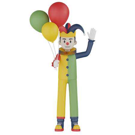 Palhaço segurando balões  3D Illustration