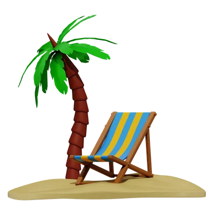 Palm Tree And Beach Chair  3D Icon