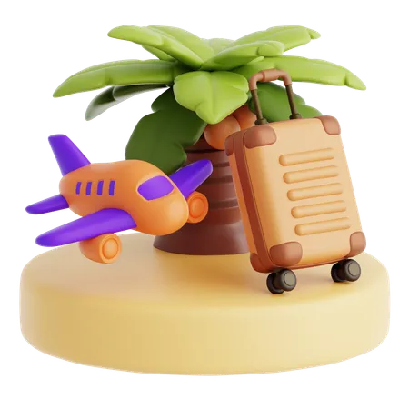 Palm Tree And Plane And Luggage  3D Icon