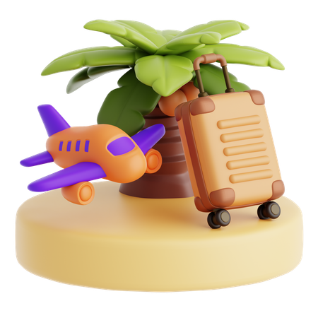 Palm Tree And Plane And Luggage  3D Icon