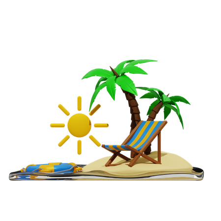 Palm Tree Beach Chair And Sun  3D Icon