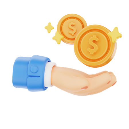 Palma aberta com gesto de mão de moedas  3D Icon