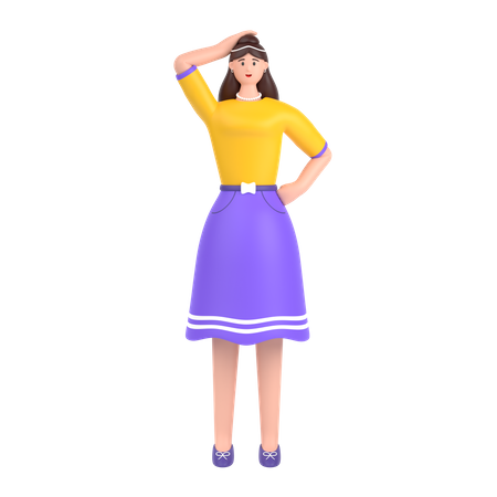 Palma aberta da menina confusa mostrando espaço de cópia e segurando a mão na cabeça  3D Icon
