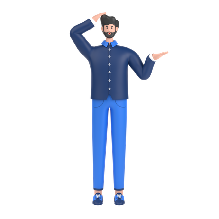 Palma aberta do homem confuso mostrando espaço de cópia e segurando a mão na cabeça  3D Icon