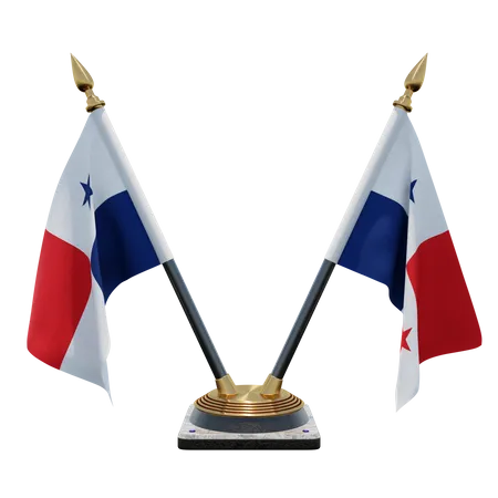 Panama Double Desk Flag Stand 3D Illustration