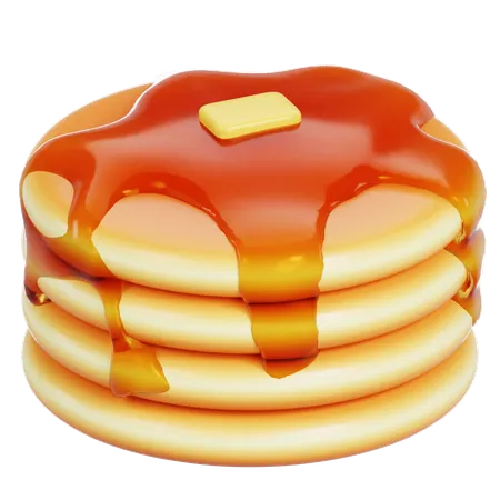 3 D Tasty And Fluffy Pancake Stack With Maple Syrup And Butter Isolated On Transparent Background Bakery Concept Beautiful Decorative Desserts In 3 D Style Suitable For Ui Ux Design 3D Icon