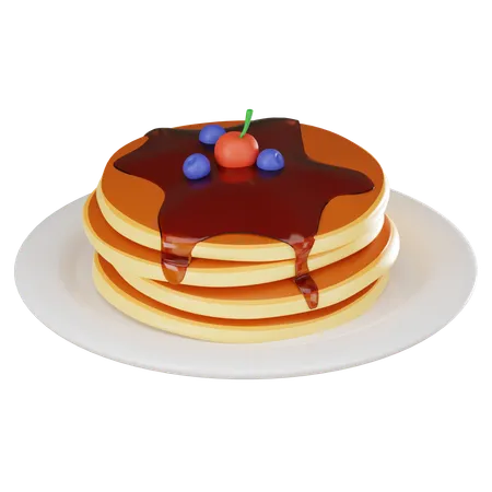 Gourmet Breakfast With Of Pancakes Drizzled In Honey And Garnished With Cherries Ideal For Showcasing Delicious And Visually Appealing Food Imagery 3 D Render Illustration 3D Icon