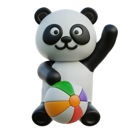 Panda brincando com bola de praia  3D Illustration