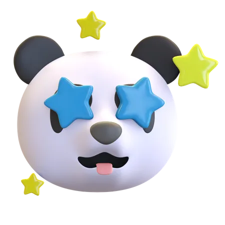 Feliz Panda Estrela Rosto Emoticon Desenho Animado 3 D Render Ilustracao 3D Emoji