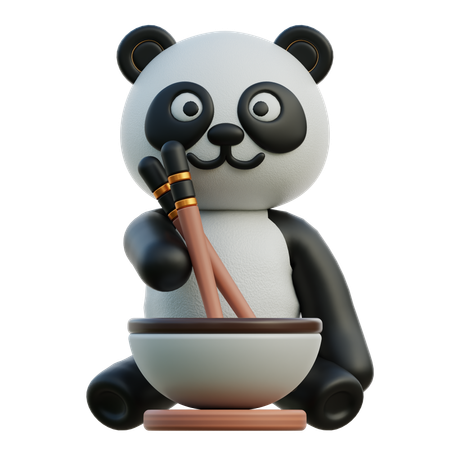 Panda comendo macarrão usando hashis  3D Illustration