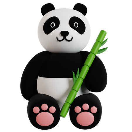 Panda con bambú  3D Icon