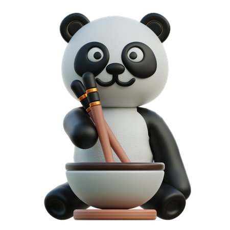 Panda Eating Noodle Using Chopsticks  3D Illustration
