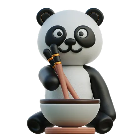 Panda Eating Noodle Using Chopsticks  3D Illustration