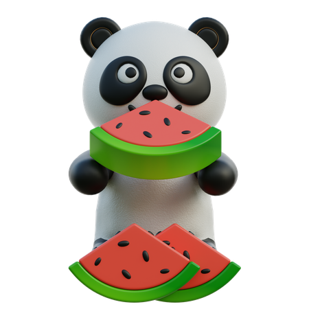 Panda Eating Watermelon Slices  3D Illustration