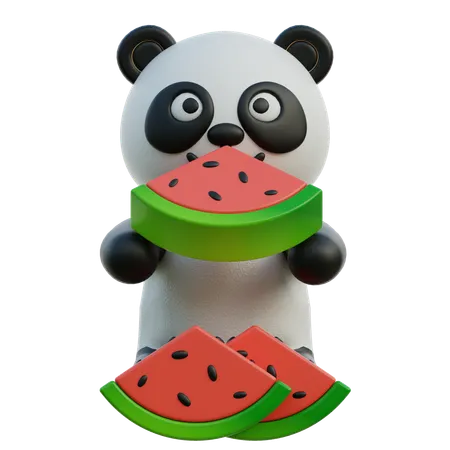 Panda Eating Watermelon Slices  3D Illustration