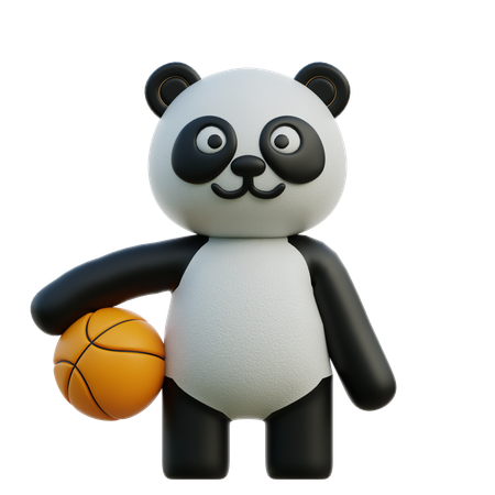 Panda fofo segurando uma bola de basquete  3D Illustration