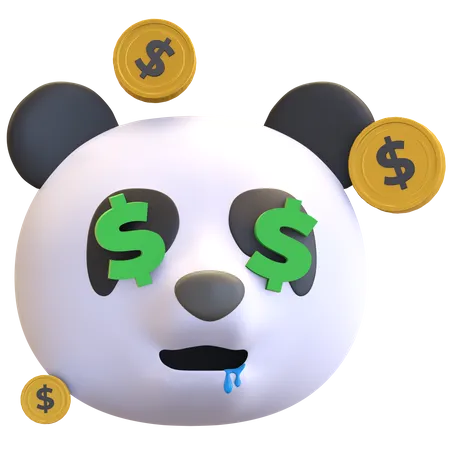 Panda Geld Gesicht Emoticon Cartoon 3 D Render Illustration 3D Emoji