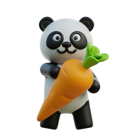Panda Holding Carrot  3D Illustration