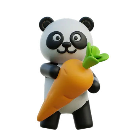 Panda Holding Carrot  3D Illustration