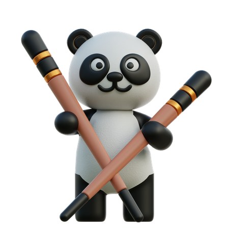 Panda Holding Chopsticks  3D Illustration