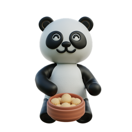 Panda Holding Dumpling Basket  3D Illustration