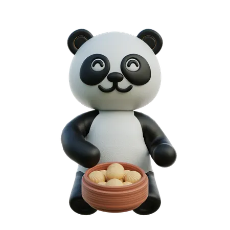 Panda Holding Dumpling Basket  3D Illustration