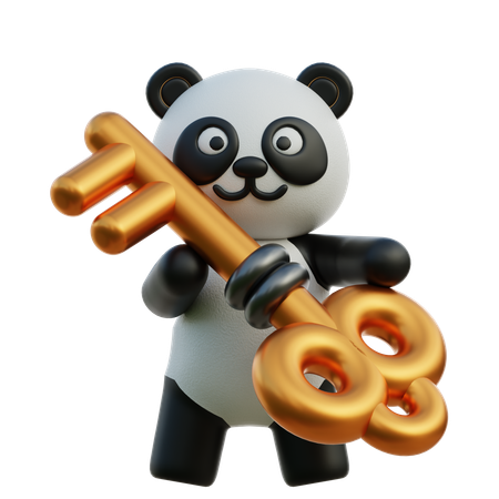 Panda Holding Large Key  3D Illustration
