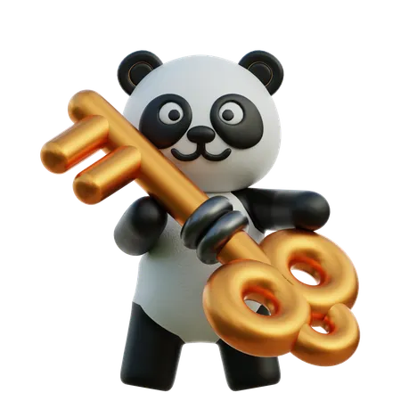Panda Holding Large Key  3D Illustration