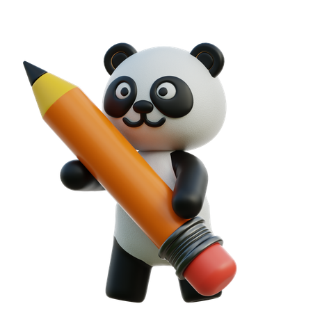 Panda Holding Pencil  3D Illustration