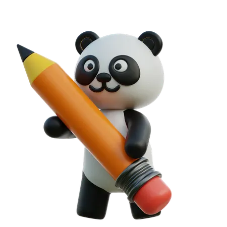 Panda Holding Pencil  3D Illustration