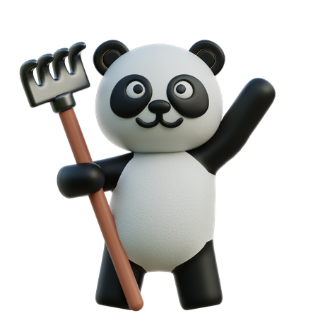 Panda Holding Rake  3D Illustration